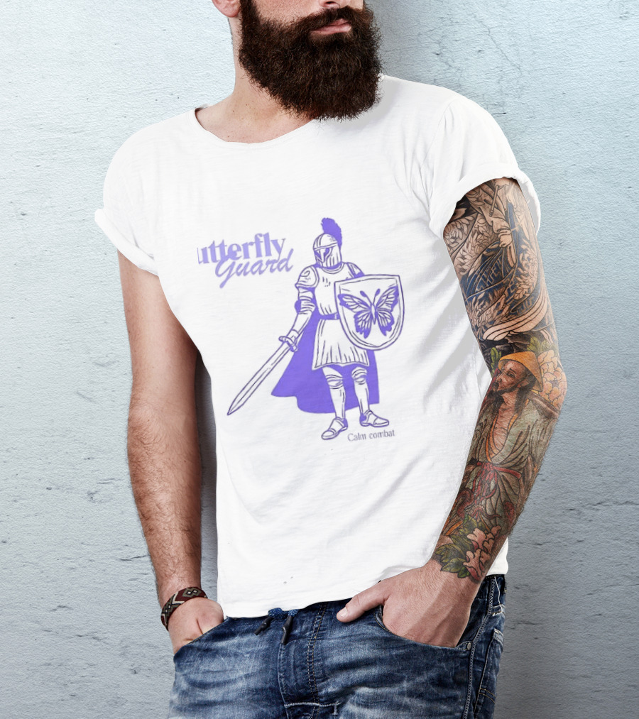 Butterfly Guard Calm Combat Knight With Shield And Sword T-Shirt