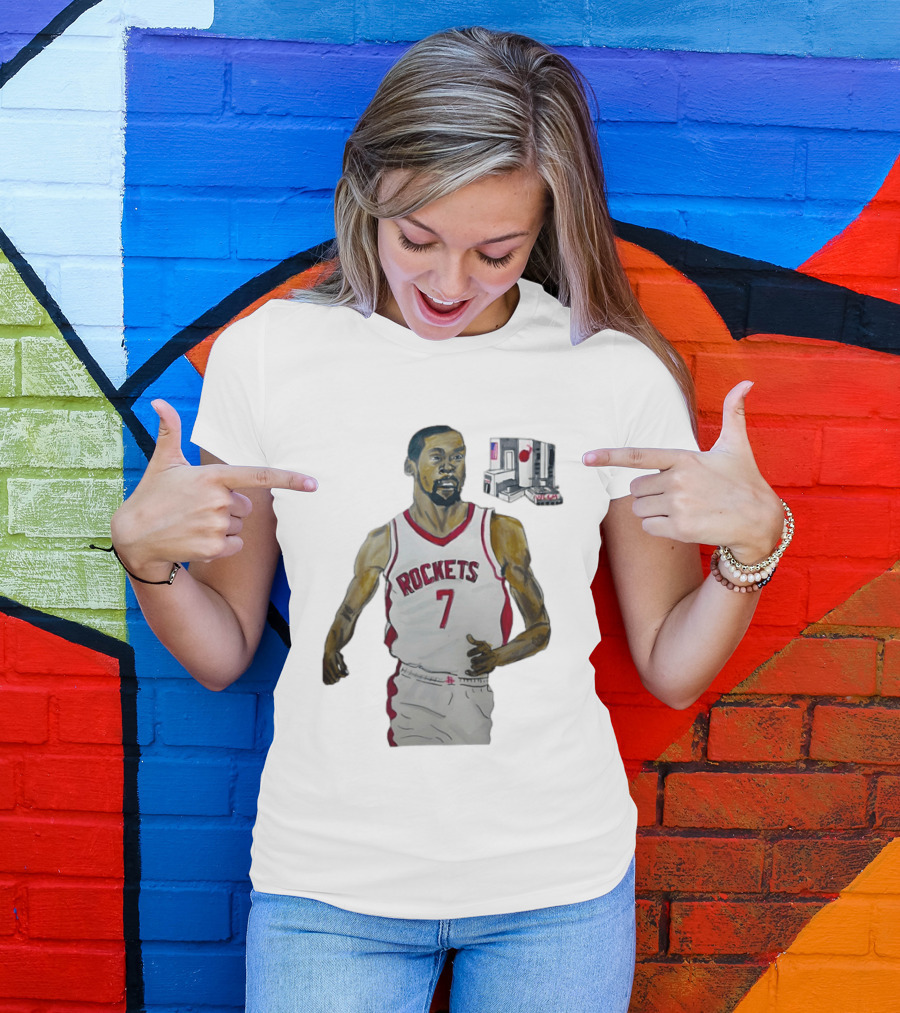 Houston Rockets 7 KD Illustration With Space Shuttle T-Shirt