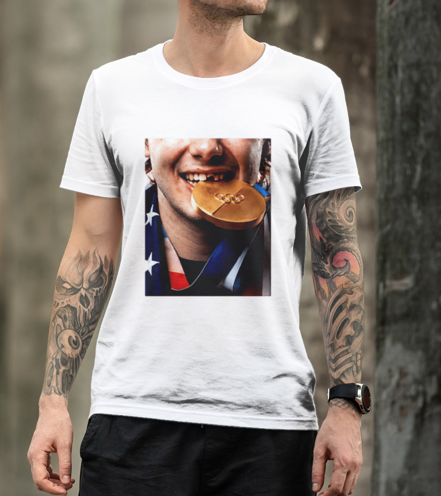 Jack Hughes Teeth Gold Medal 2026 Milano Cortina Winter Olympics T-Shirt