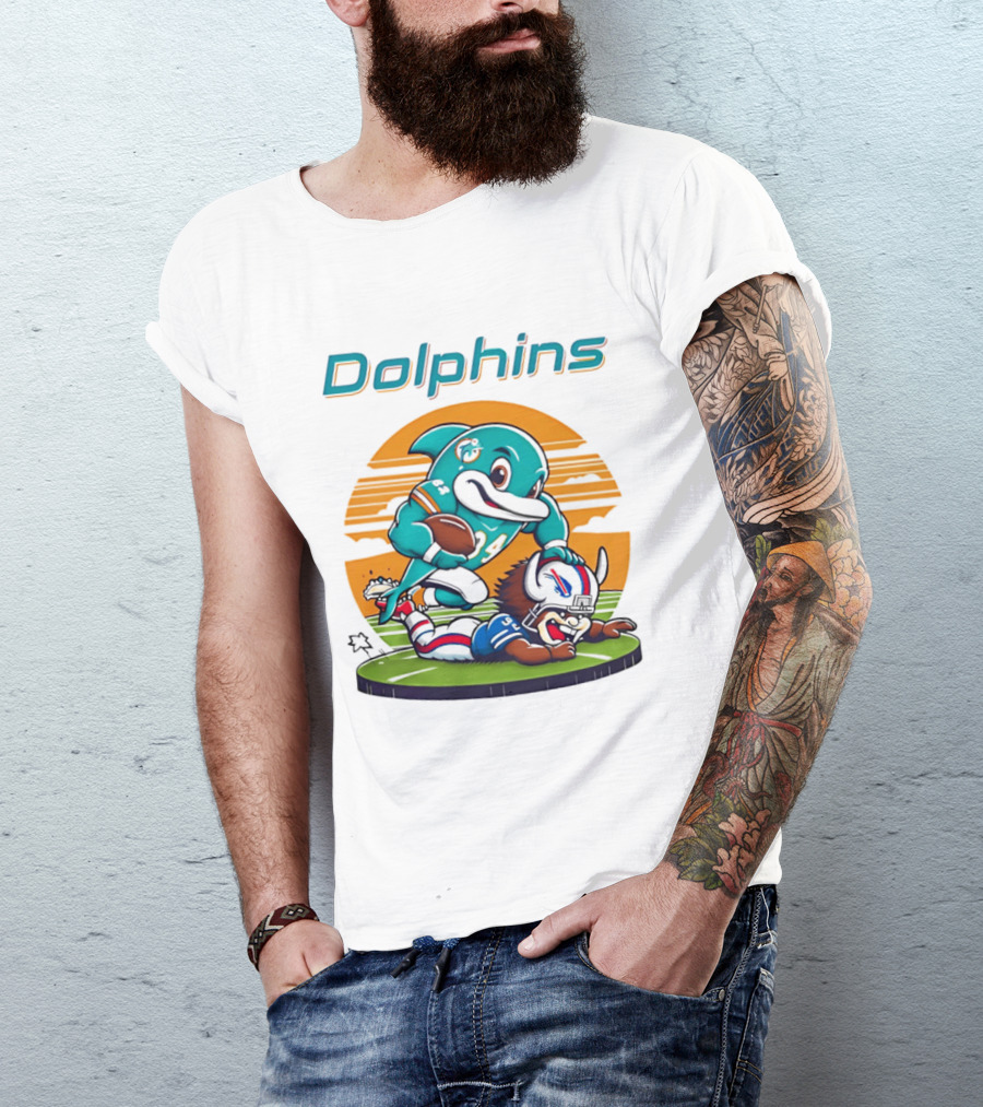 Miami Dolphins Vs Buffalo Bills Rivalry Cartoon Game Day Showdown T-Shirt