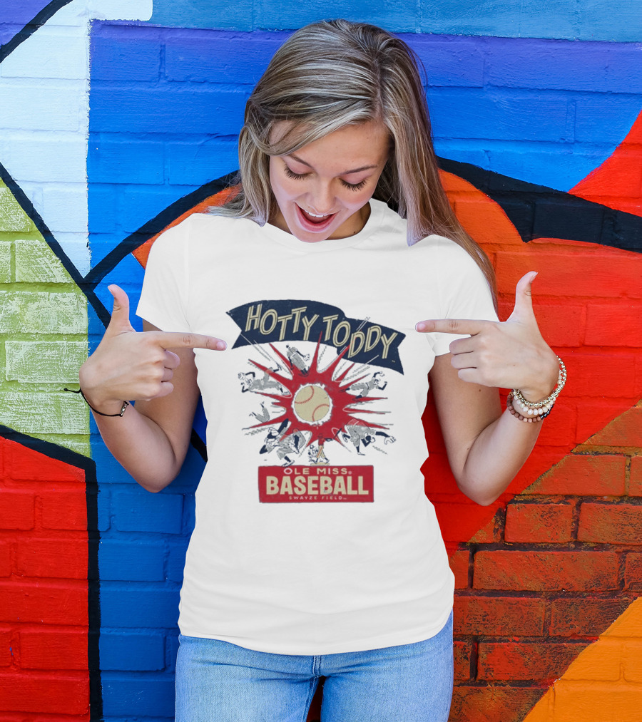 Ole Miss Baseball Hotty Toddy Strike Players And Ball Action T-Shirt