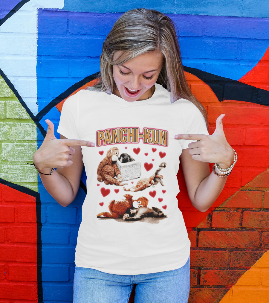 Panchi Kun Monkey Plush Love Hearts T-Shirt