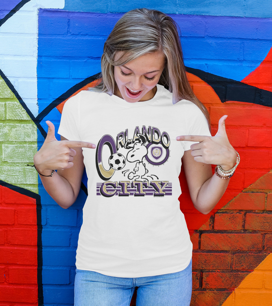 Peanuts Snoopy Orlando City Soccerball Logo Cartoon Collaboration T-Shirt