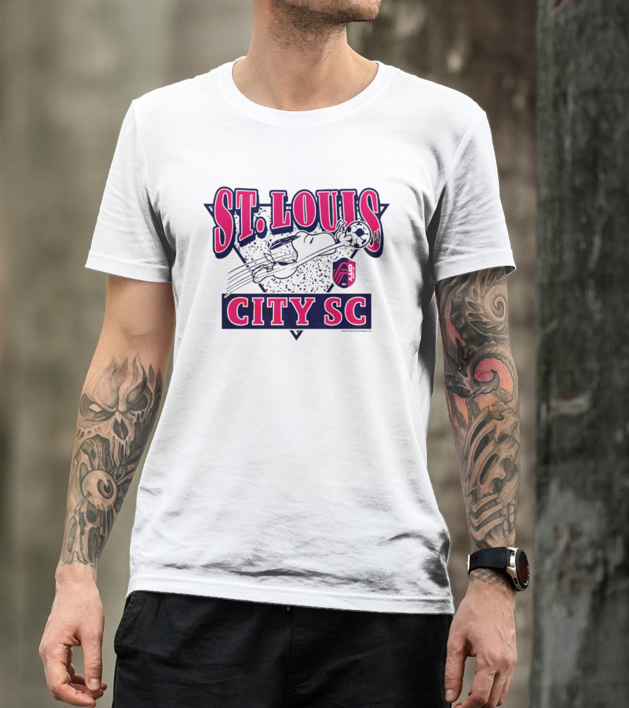 Snoopy Playing Soccer With St. Louis CITY SC Peanuts Collaboration T-Shirt