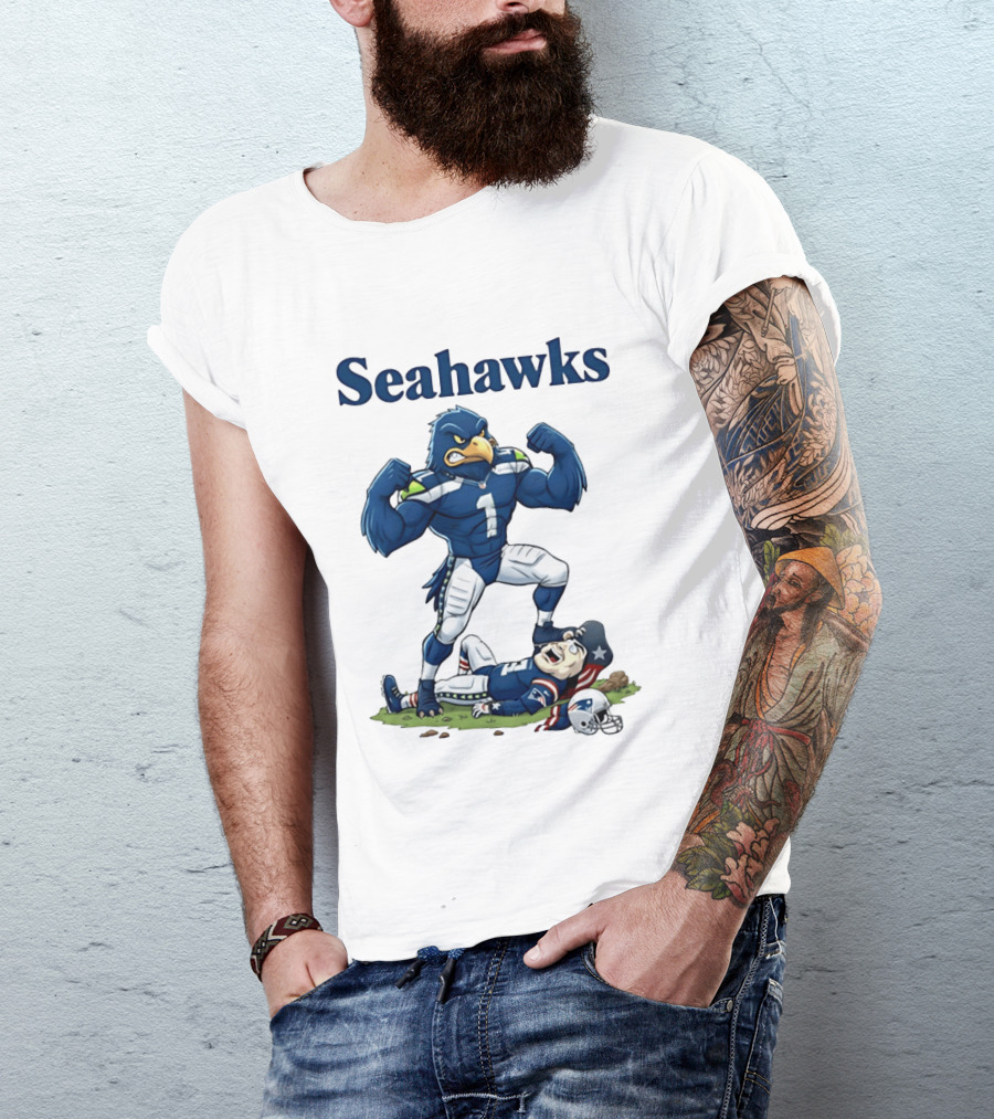 Seahawks Vs Patriots Rivalry Cartoon Victory T-Shirt