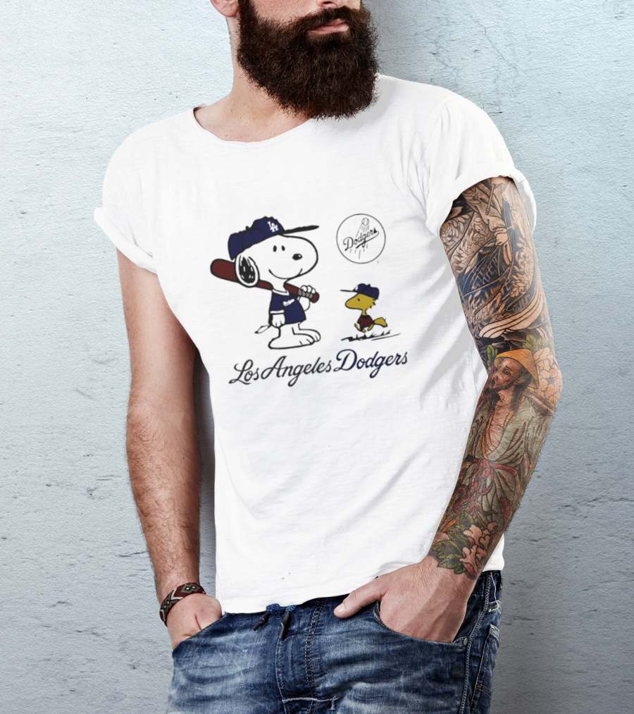Snoopy Woodstock Los Angeles Dodgers 2025 Peanuts MLB Collaboration T-Shirt