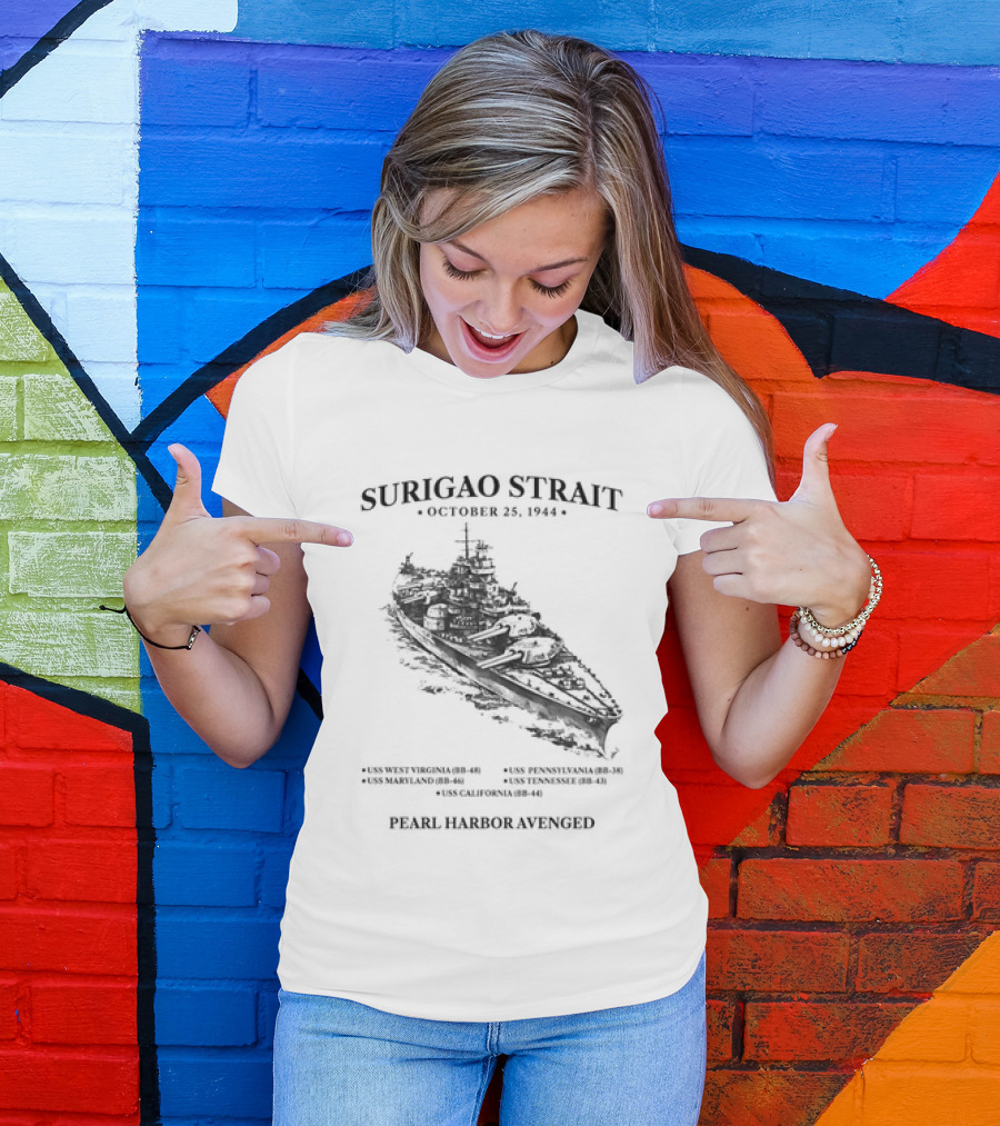 Surigao Strait October 25 1944 Pearl Harbor Avenged Naval Battleship Historic Event T-Shirt