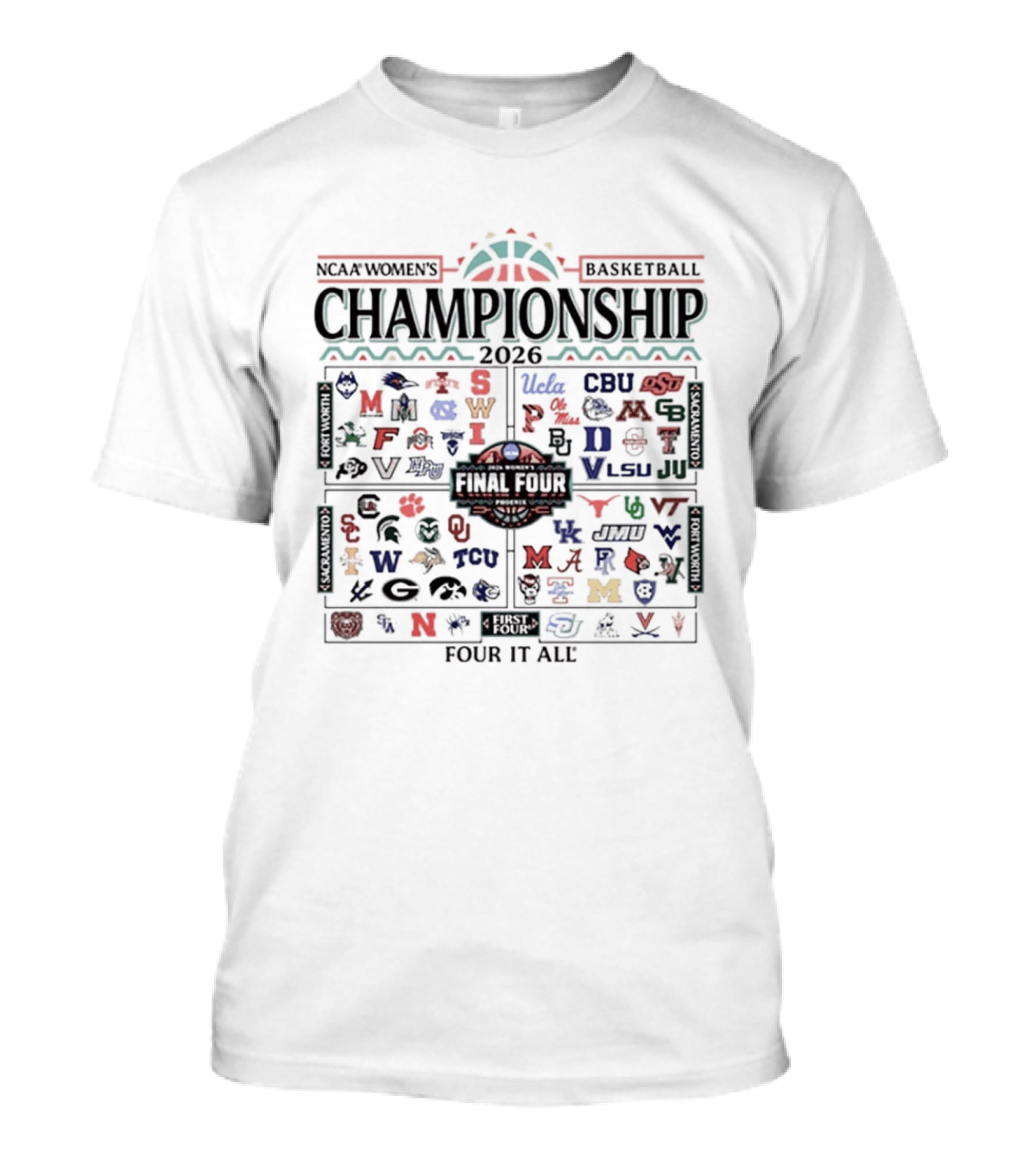 2026 NCAA Women's Basketball Championship March Madness Final Four Teams T-Shirt