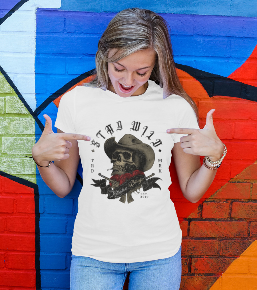 Stay Wild Skull Cowboy Bandana Western Est 2019 T-Shirt