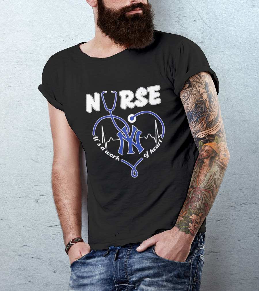 New York Yankees Nurse It's A Work Of Heart Stethoscope T-Shirt