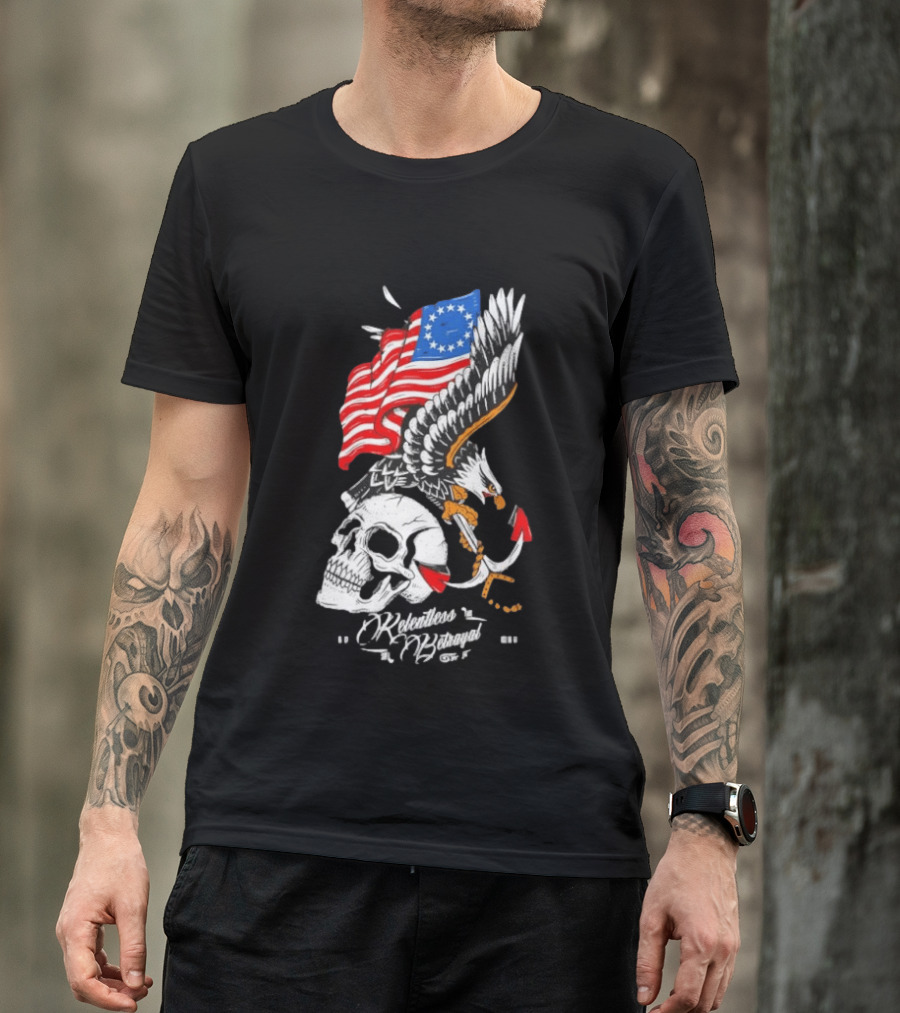 Rebellious Freedom Skull Eagle Anchor American Flag T-Shirt