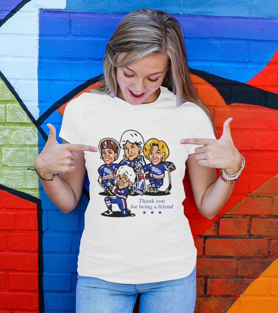 Golden USA Girls Hockey Thank You For Being A Friend Cartoon Characters T-Shirt