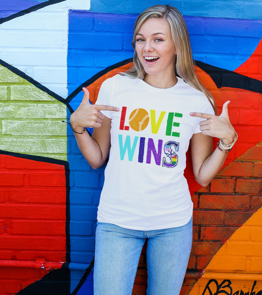 Love Wins Baseball Pride LGBTQ Rainbow T-Shirt