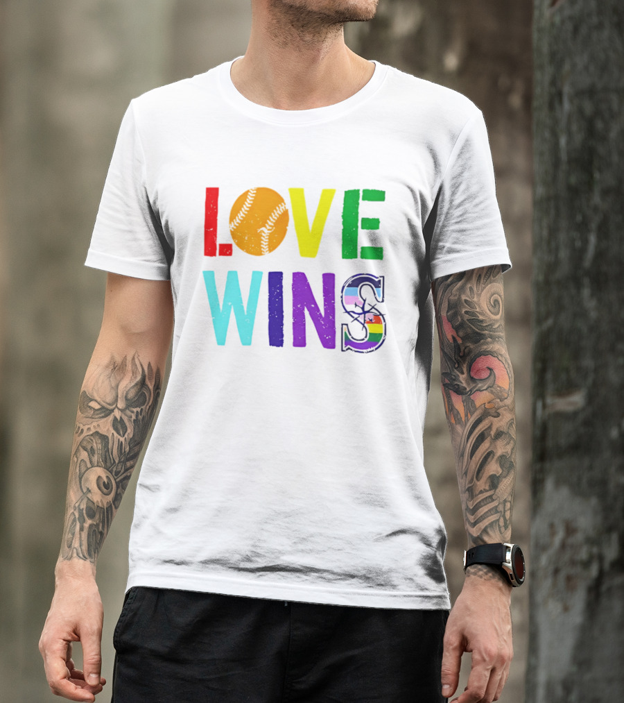 Love Wins Baseball Pride LGBTQ Rainbow T-Shirt