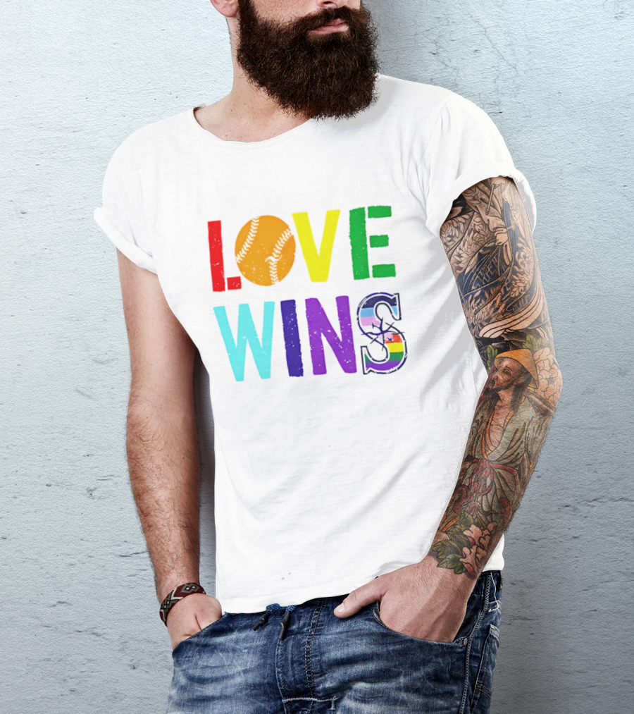 Love Wins Baseball Pride LGBTQ Rainbow T-Shirt