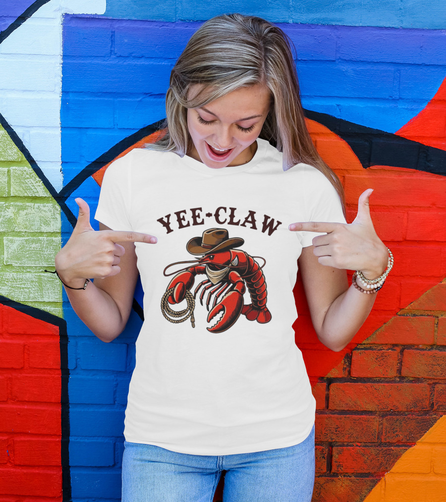 Yee Claw Lobster Cowboy Western Crawfish T-Shirt