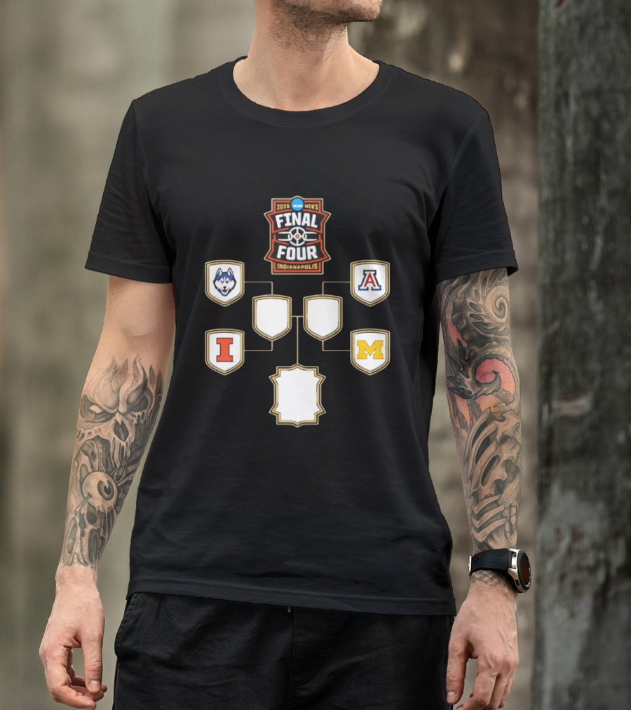 2026 NCAA Men's Final Four Indianapolis UConn Arizona Illinois Michigan Basketball Bracket T-Shirt