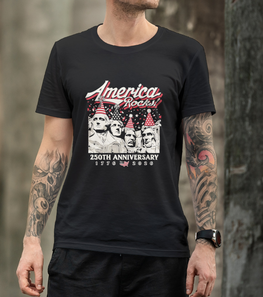 America Rocks 250th Anniversary 1776 2026 Mount Rushmore Party Hats T-Shirt