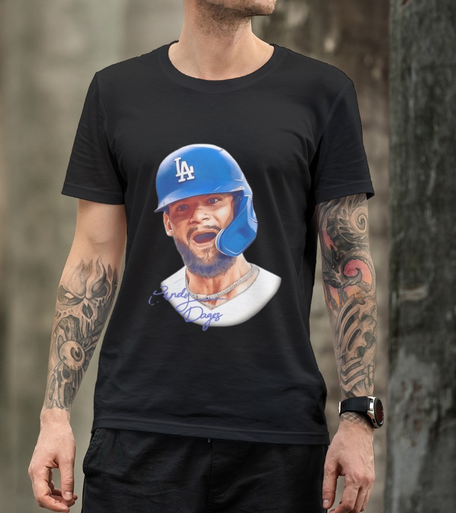 Andy Pages Los Angeles Dodgers MLB 2026 Big Face LA Helmet T-Shirt