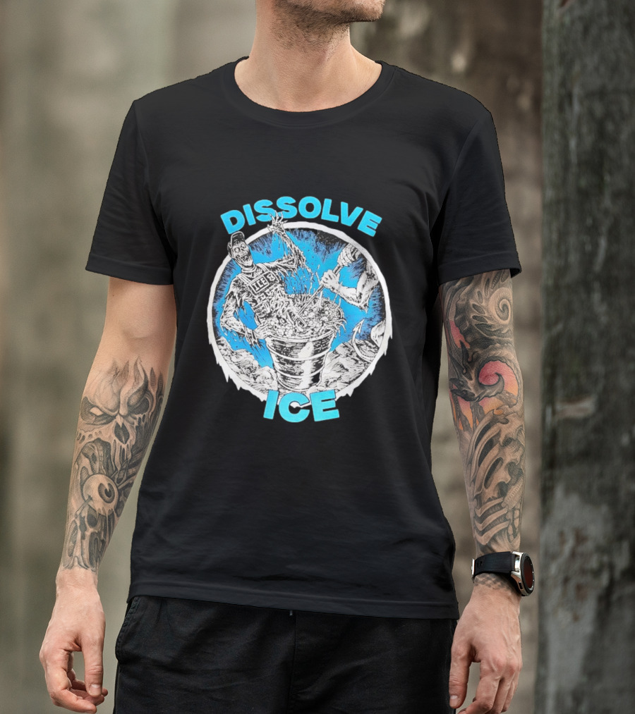 Dissolve ICE Abolish ICE Skeleton Melting In Cauldron With Ghostly Figure T-Shirt