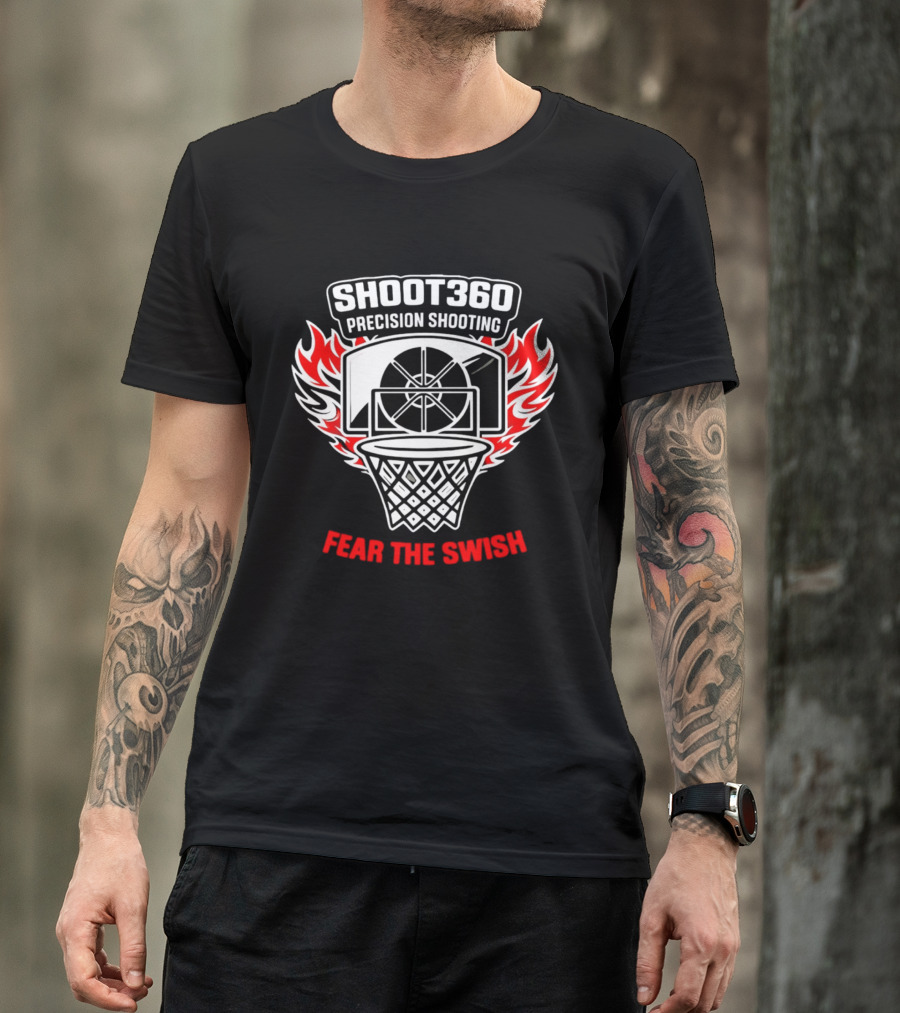 SHOOT360 Precision Shooting Fear The Swish Basketball Flame Hoop T-Shirt