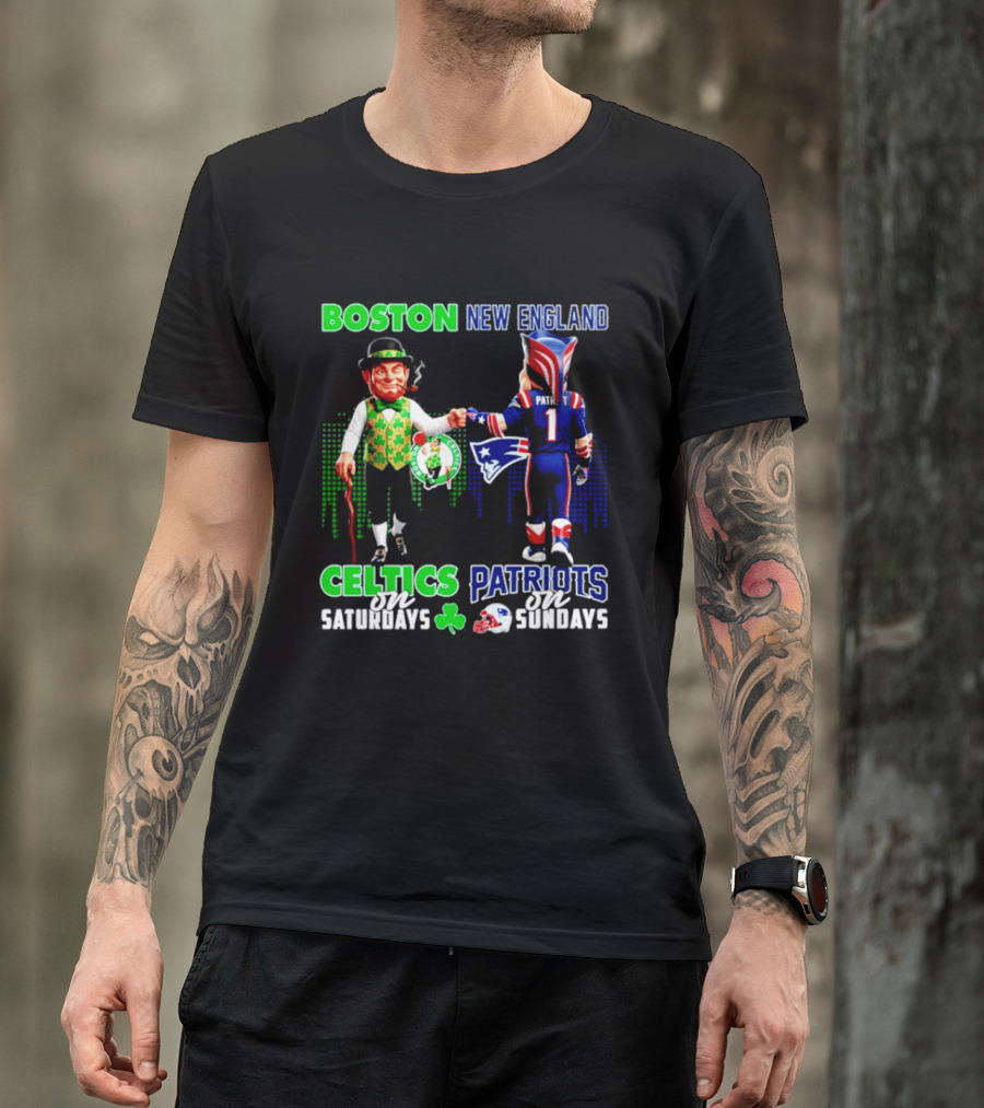Boston Celtics Saturdays And New England Patriots Sundays Skyline T-Shirt