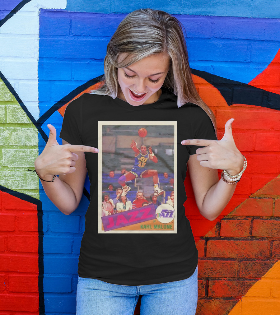 Utah Jazz Karl Malone 32 Basketball Card 1992 T-Shirt