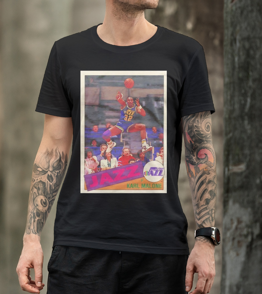 Utah Jazz Karl Malone 32 Basketball Card 1992 T-Shirt