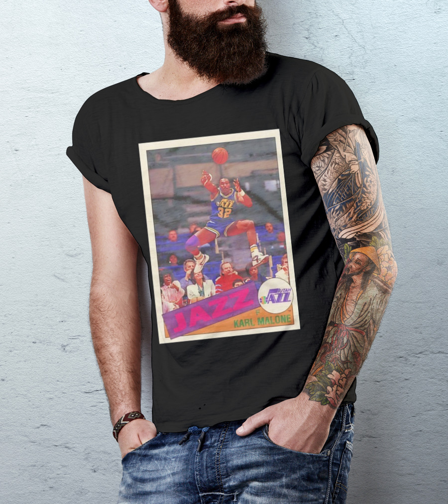 Utah Jazz Karl Malone 32 Basketball Card 1992 T-Shirt