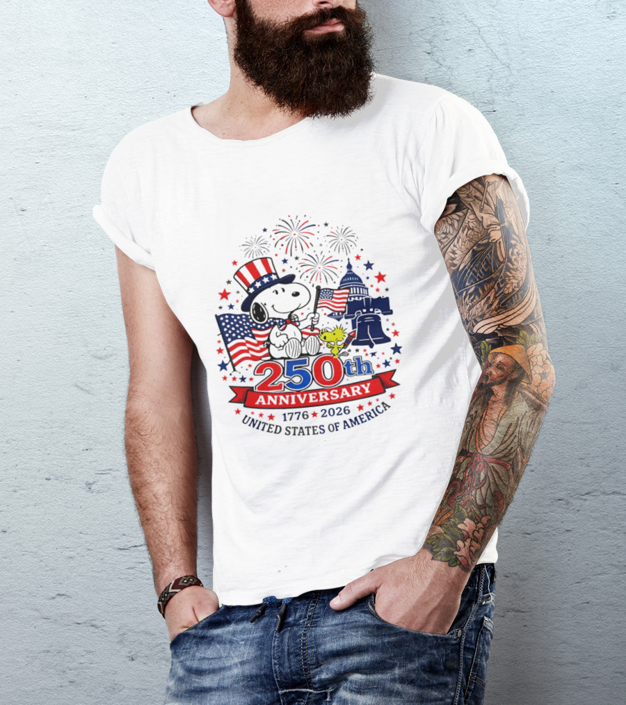 Snoopy 250th Anniversary 1776 2026 Patriotic Celebration United States Of America T-Shirt