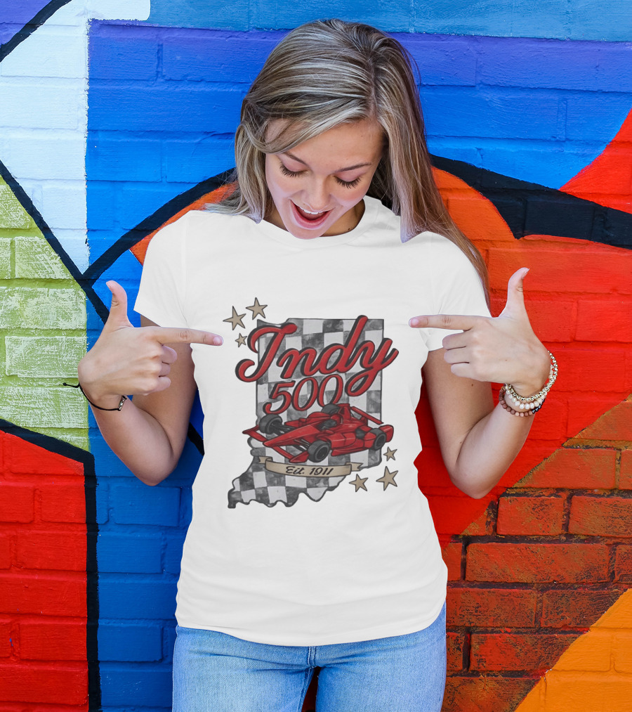 Indy 500 Racing Checkered Flag Red Race Car Est. 1911 Indianapolis T-Shirt