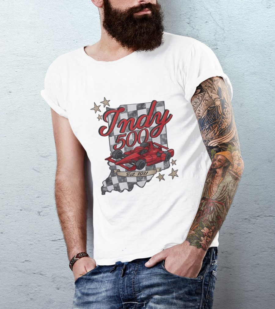 Indy 500 Racing Checkered Flag Red Race Car Est. 1911 Indianapolis T-Shirt