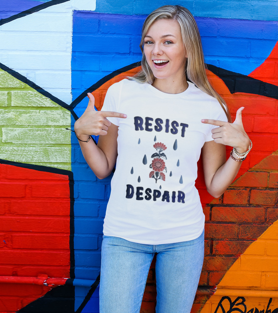 Resist Despair Red Flowers Blue Drops T-Shirt
