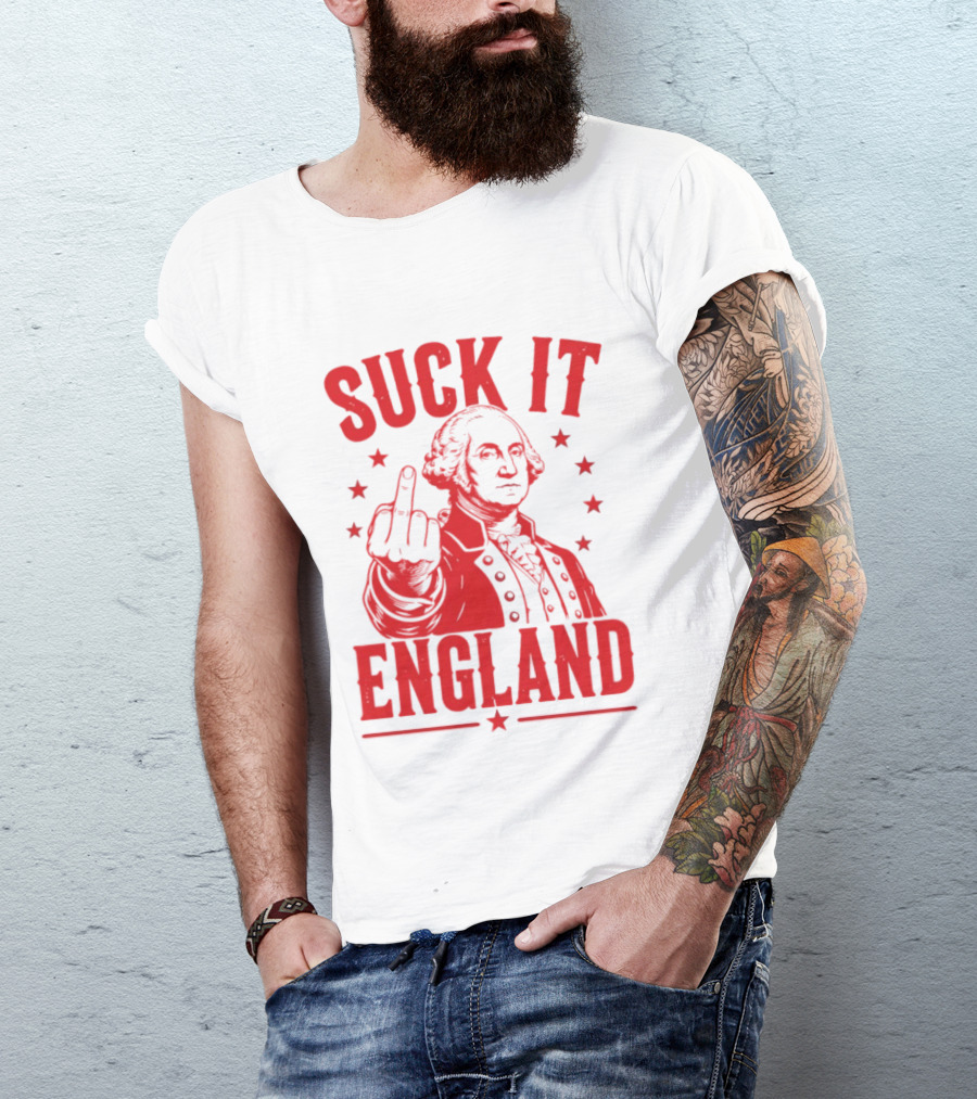 Suck It England George Washington Middle Finger Gesture T-Shirt