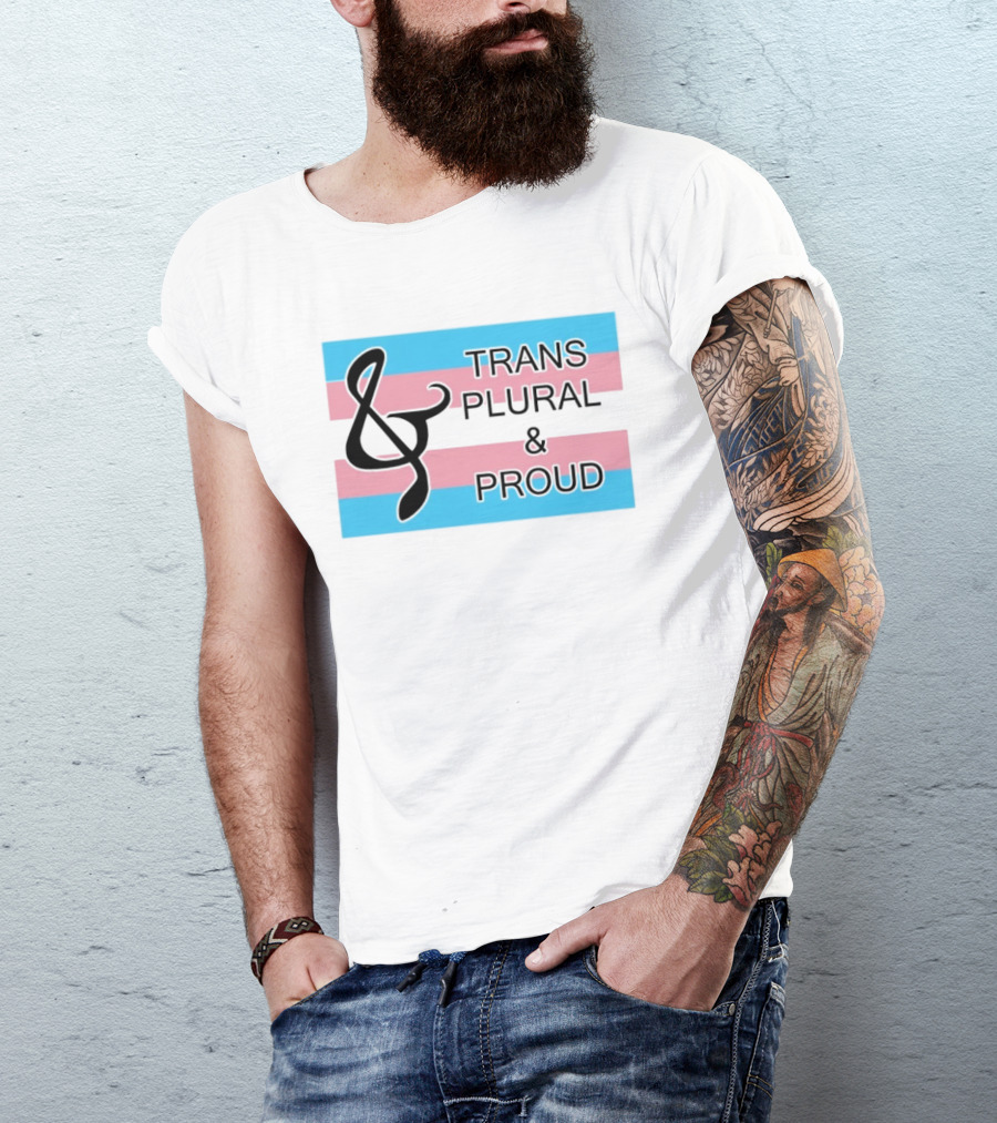 Trans Plural And Proud Treble Clef Pink Blue Flag T-Shirt
