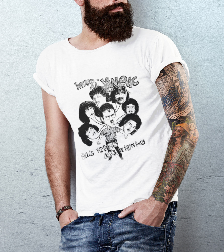 Weird Al Yankovic The Idiots Are Winning Black And White Caricature Faces T-Shirt