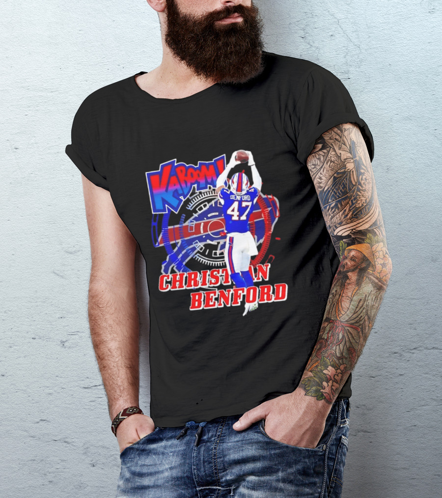 Kaboom Christian Benford 47 Buffalo Bills Football T-Shirt