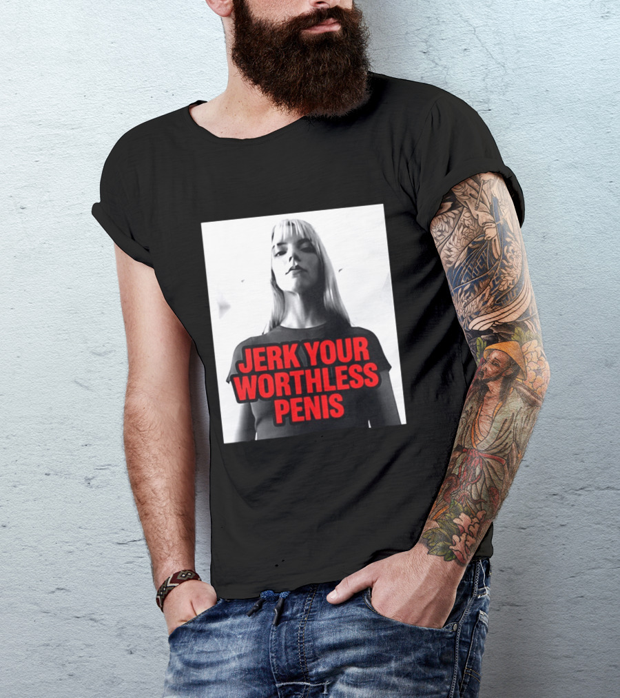 Jerk Your Worthless Penis Black And White Woman T-Shirt