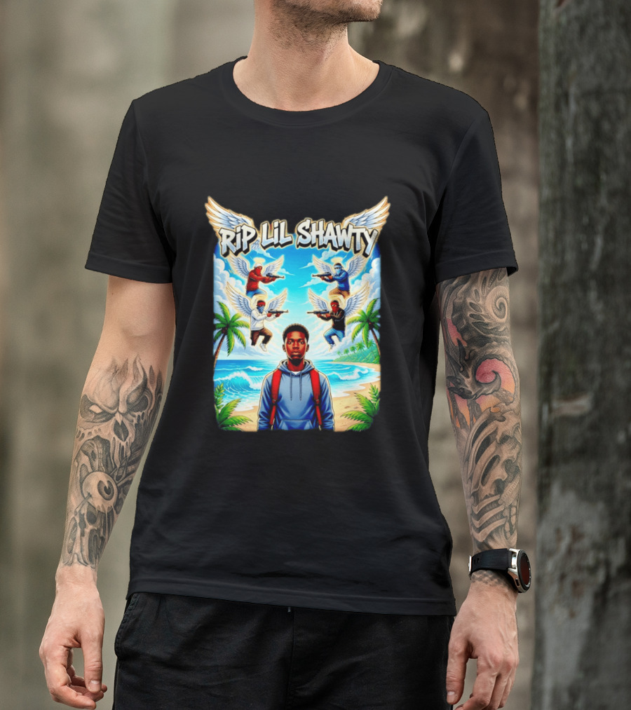 RIP Lil Shawty Angelic Wings Beach Scene Memorial T-Shirt
