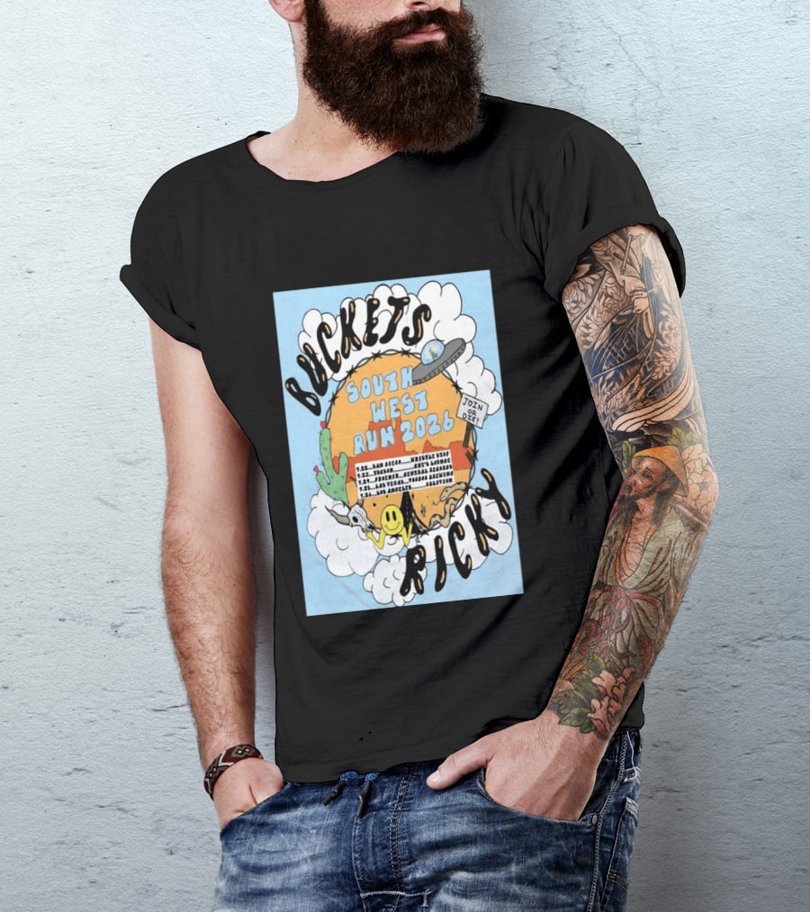 Buckets Ricky South West Run 2026 San Diego To Los Angeles Tour Dates UFO Cactus T-Shirt
