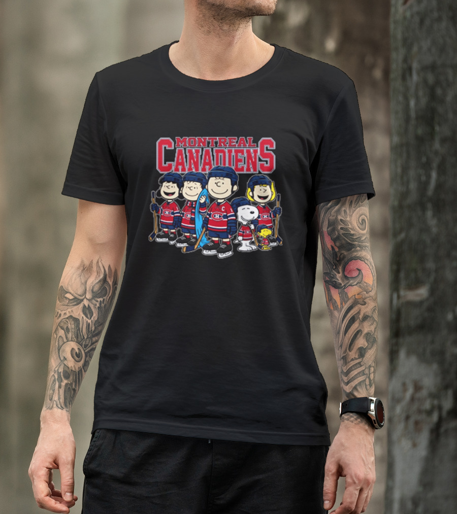 Montreal Canadiens Peanuts Snoopy Charlie Brown Lucy Linus Woodstock Hockey Team T-Shirt