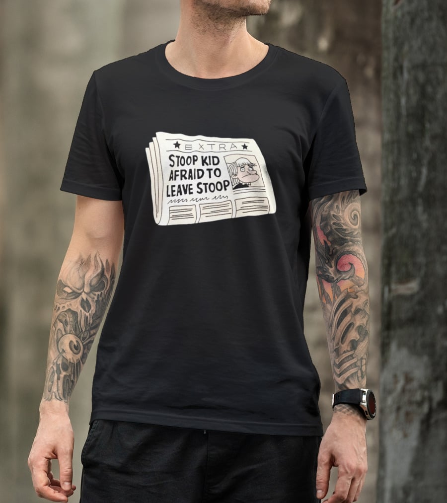 Stoop Kid Afraid To Leave Stoop Newspaper Extra Cartoon Headline T-Shirt