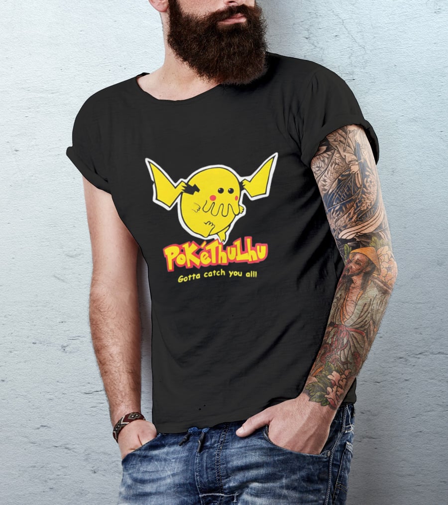 Pokethulhu Gotta Catch You All Yellow Hybrid T-Shirt