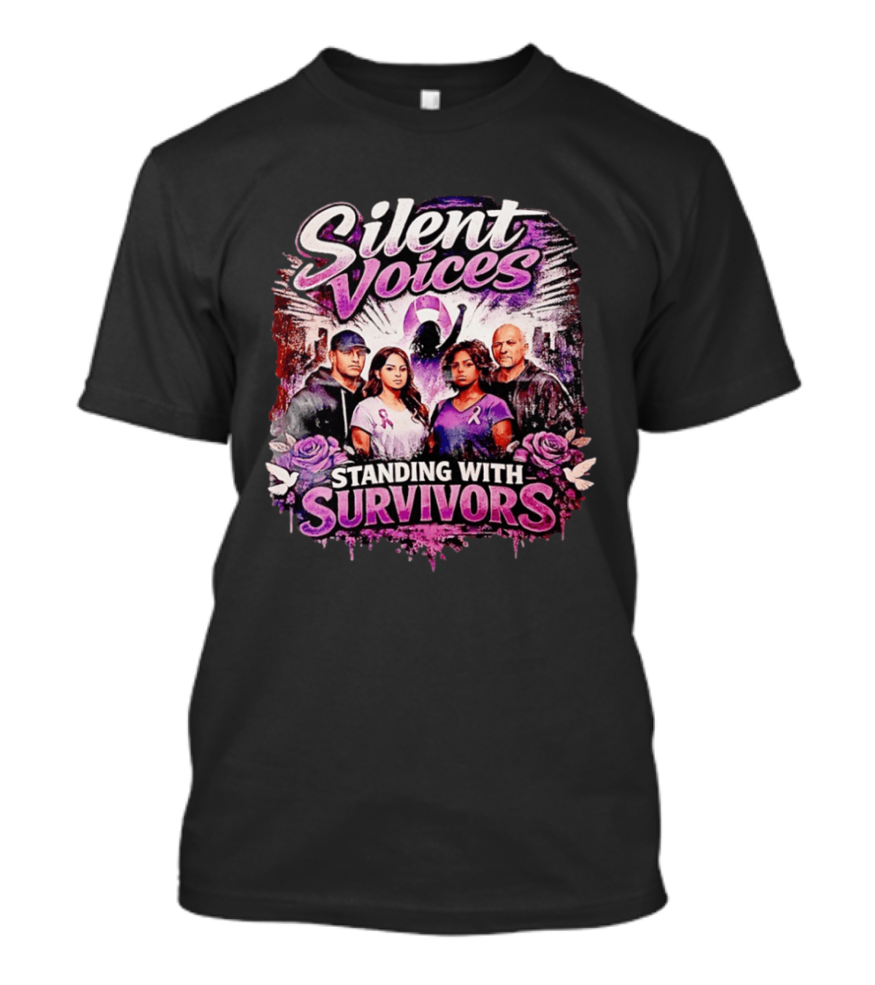 Silent Voices Standing With Survivors Ribbon And Roses Empowerment T-Shirt
