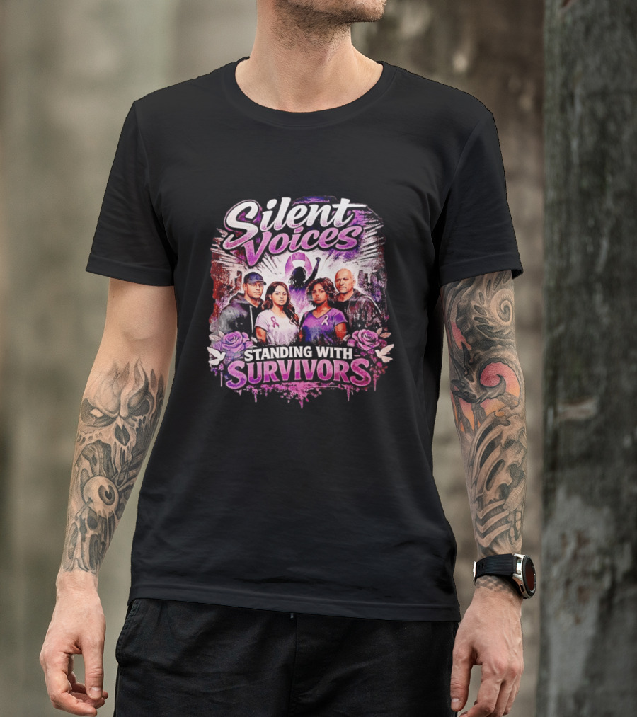 Silent Voices Standing With Survivors Ribbon And Roses Empowerment T-Shirt