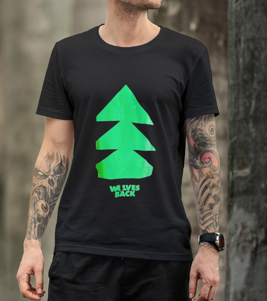 Wolves Back Tree Green Triangular Shapes T-Shirt