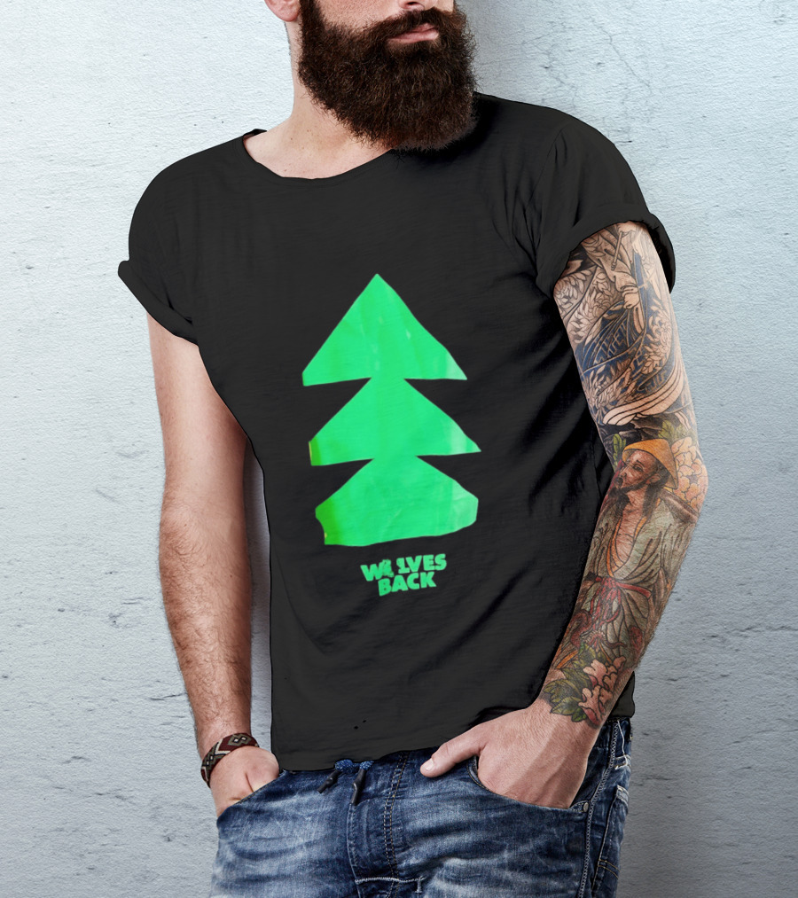Wolves Back Tree Green Triangular Shapes T-Shirt