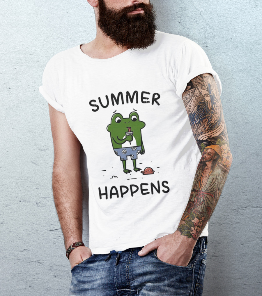 Frog Enjoying Ice Cream Summer Happens Fun Scene T-Shirt