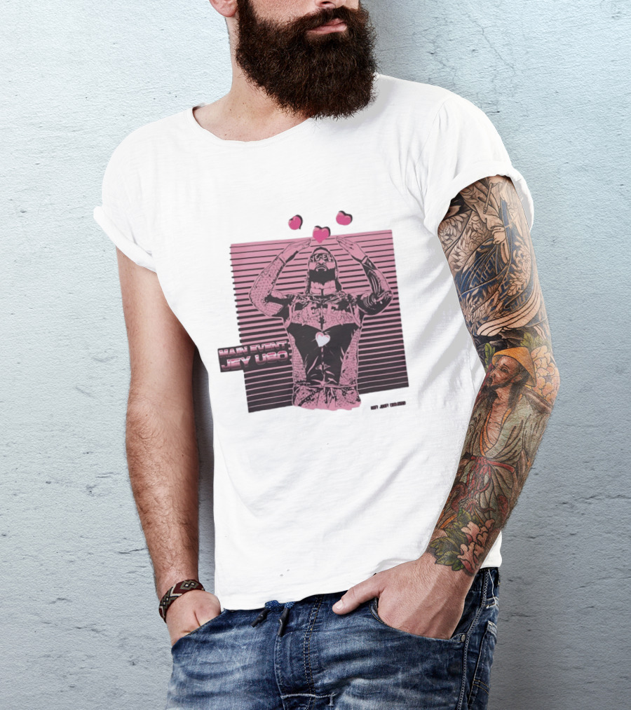 Main Event Jey Uso Ucey Jucey Pink Neon Heart Exclusive T-Shirt