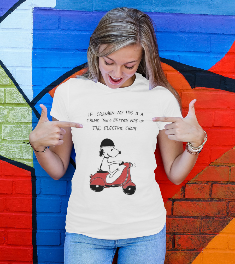 Snoopy Driving Red Motor Crankin My Hog Crime Electric Chair T-Shirt